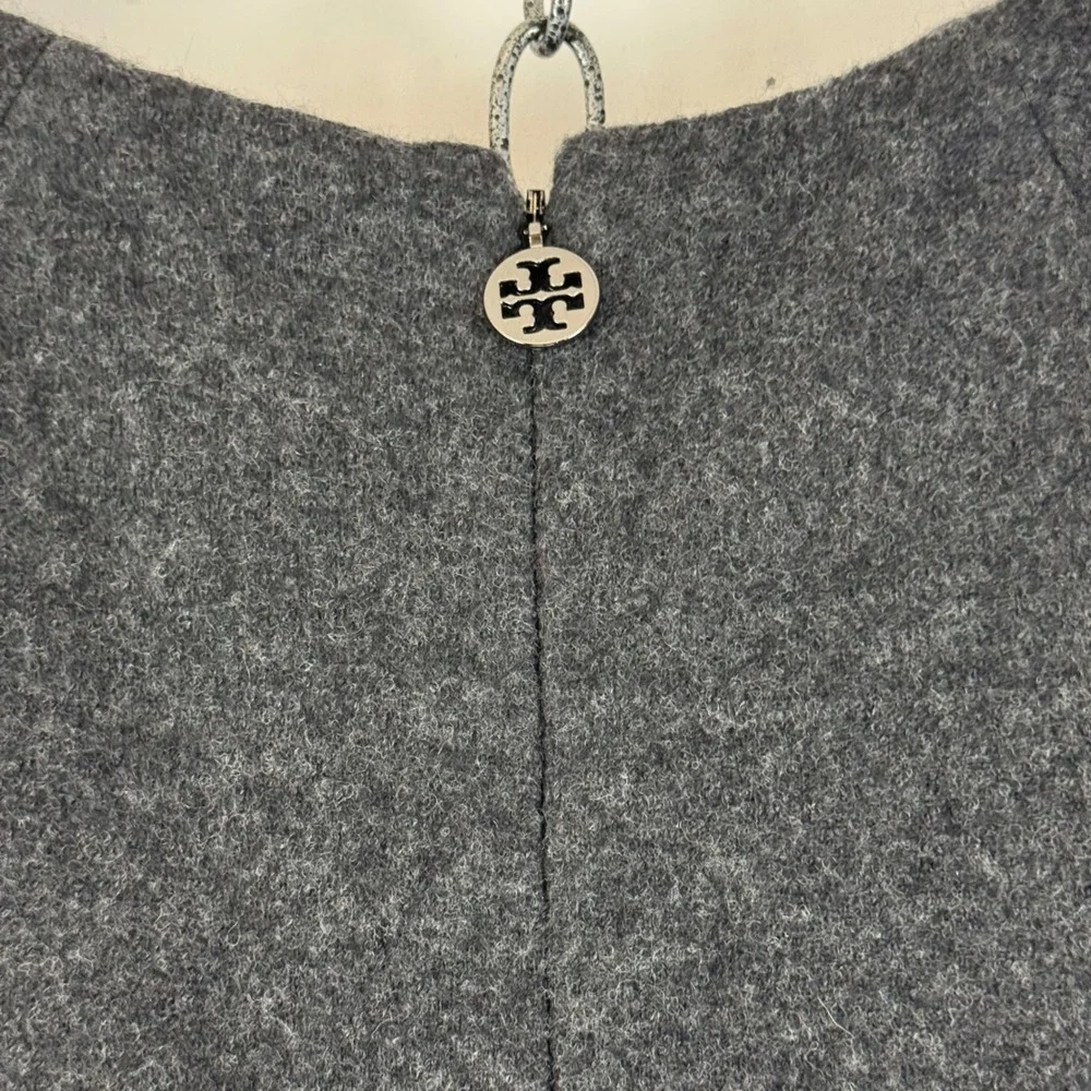 Tory Burch Gray Wool Blend Embellished Cap Sleeve Dress‎ Size M